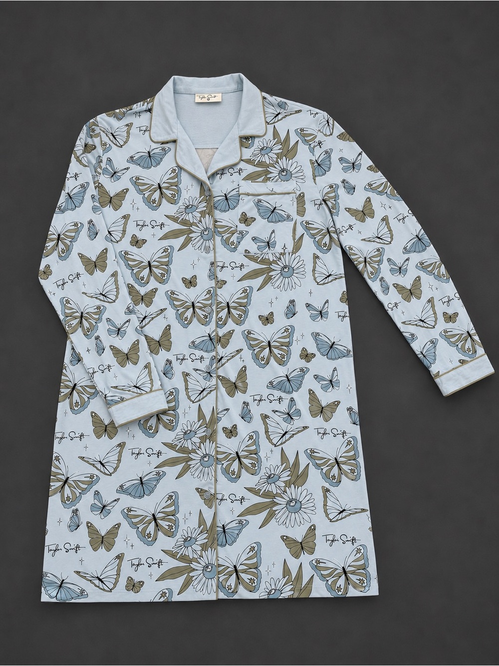 Taylor Swift Butterfly Floral Pastel Blue Sleep Shirt Nightgown Lounge Dress S